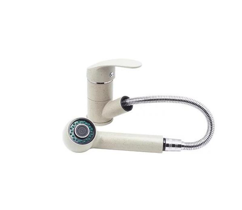 Graniteland Rhea Konyhai Keverőcsap Beige homok kihúzható kifolyóval és Dupla-Funkciós Kézizuhannyal 1208970713