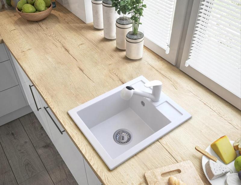 Gránitland Rhea Konyhai Csaptelep Fehér, Kihúzható Kifolyóval és Kettős Funkciós Zuhanyfejjel 1208970714