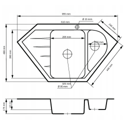 Graniteland Amiata Granit fekete sarokmosdó, felépített, 955x489 mm, rozsdamentes acél dugóval 1208971120