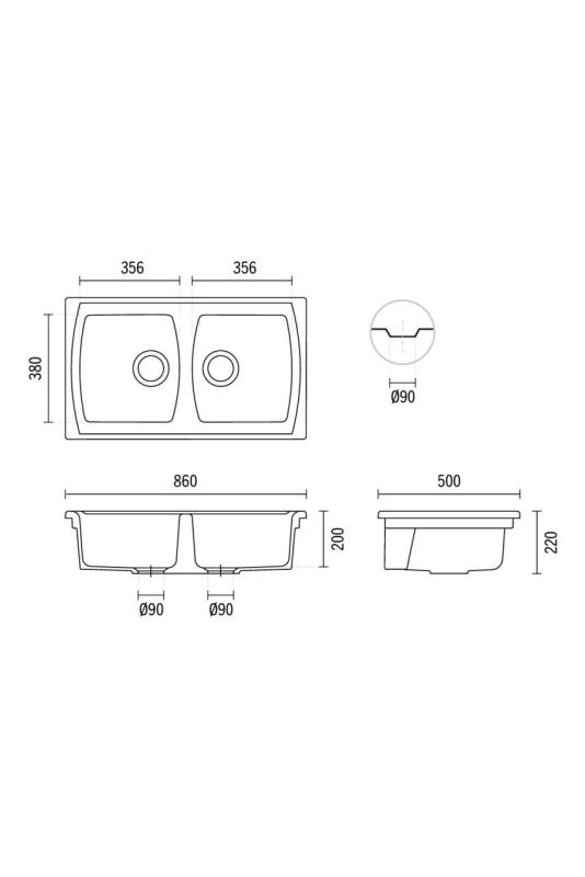 Ausmann Ceramic Crest Dupla Kerámia Fehér Mosogató 860 x 500 mm 1208971133