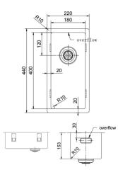 Pure.Sink Exclusivo kis rozsdamentes acél mosogató 18x40 cm 10mm sugár alulról, lapba épített és felülről PEX1840-02