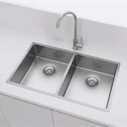 Pure.Sink Prestige Dupla rozsdamentes acél mosogató 70x40 cm 10mm sugárú alulról felszerelhető, lapos és felületre szerelhető PPG343440-02