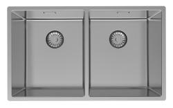 Pure.Sink Prestige Dupla rozsdamentes acél mosogató 70x40 cm 10mm sugárú alulról felszerelhető, lapos és felületre szerelhető PPG343440-02