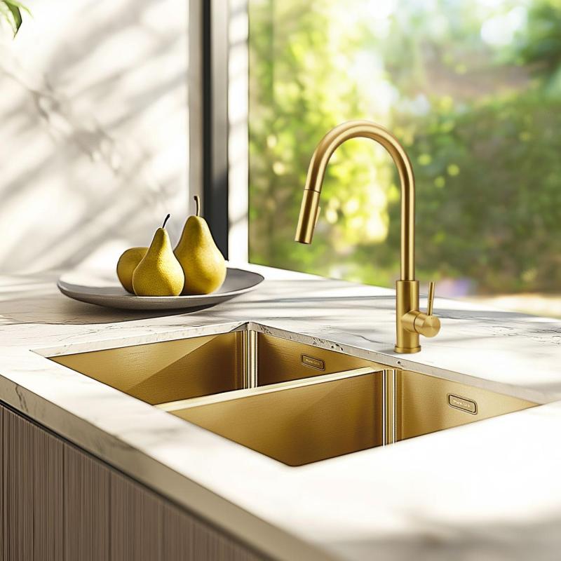 Pure.Sink Prestige Dupla Arany mosogató 70x40 cm 10mm sugár alulról szerelhető, lapos és felülről szerelhető PPG343440-60