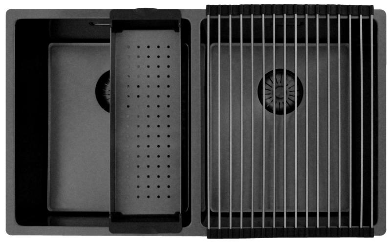 Pure.Sink Prestige Dupla Gun Metal mosogató 70x40 cm 10mm sugár alulról, laposan és felülről építve PPG343440-61