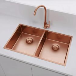 Pure.Sink Prestige Kettős Réz mosogató 70x40cm 10mm sugárzó alulról, lapos építés és felépítés PPG343440-62