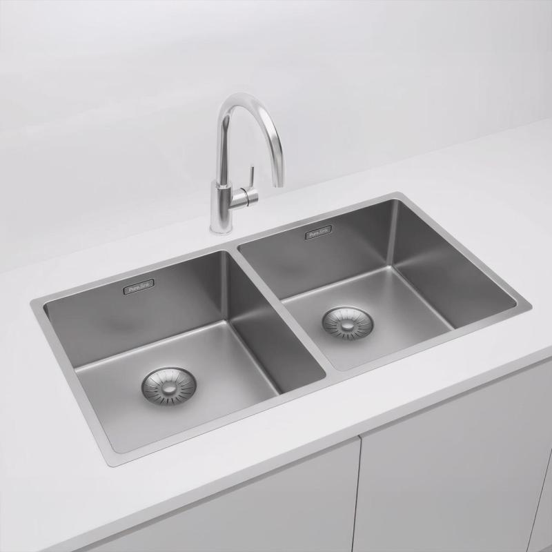 Pure.Sink Prestige Dupla rozsdamentes acél mosogató 82x40 cm 10mm sugárban, alulról, síkba és felülről építhető PPG404040-02