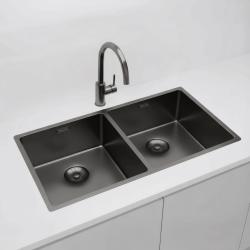 Pure.Sink Prestige Dupla Gun metal mosogató 82x40 cm 10mm rádiusz alulról, laposan és felülről PPG404040-61
