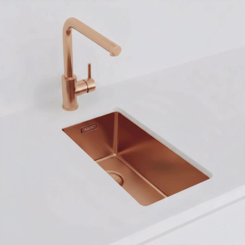 Pure.Sink Exclusivo kis réz mosogató 18x40 cm 10mm sugárzó alulról, lapos beépítés és felületi beépítés PEX1840-62