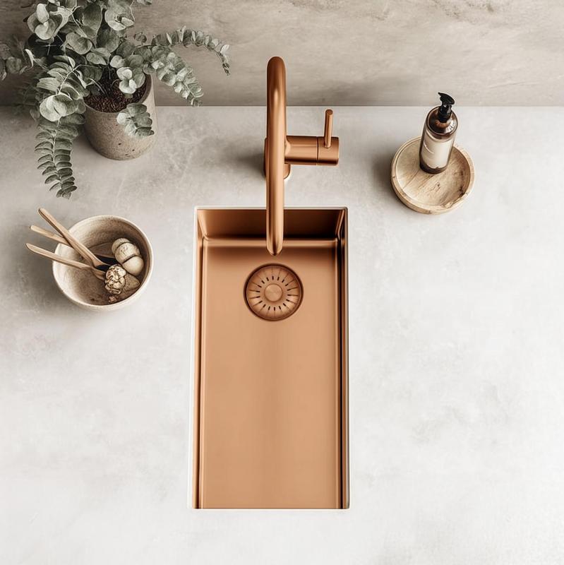 Pure.Sink Exclusivo kis réz mosogató 18x40 cm 10mm sugárzó alulról, lapos beépítés és felületi beépítés PEX1840-62