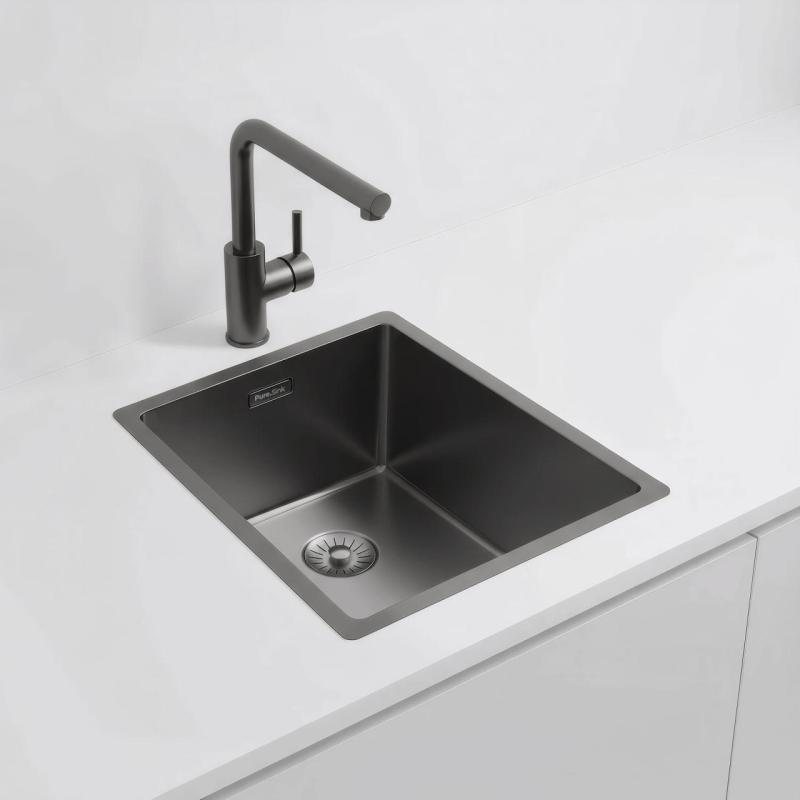 Pure.Sink Exclusivo Gun metal mosogató 34x40 cm 10mm sugár alulról, laposan és felülről építve PEX3440-61