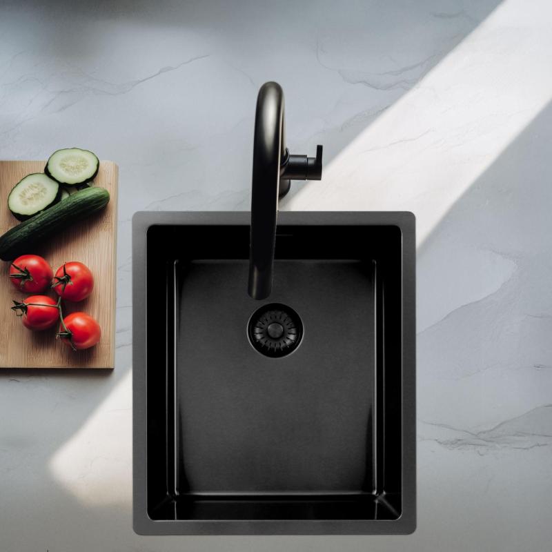 Pure.Sink Exclusivo Gun metal mosogató 34x40 cm 10mm sugár alulról, laposan és felülről építve PEX3440-61