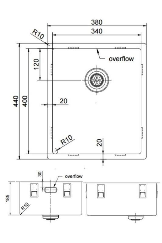 Pure.Sink Exclusivo Réz mosogató 34x40 cm 10mm sugárzó alulról, lapos építésű és felépítő PEX3440-62