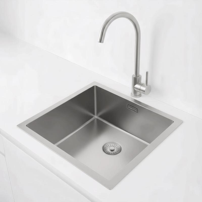 Pure.Sink Exclusivo RVS mosogató 40x40 cm 10mm sugárzású alulról, lapos építésű és felépítésű PEX4040-02