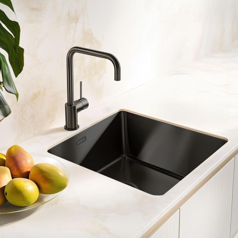Pure.Sink Exclusivo Gun metal mosogató 40x40 cm 10mm sugár alulról, lapos építésű és felépített PEX4040-61