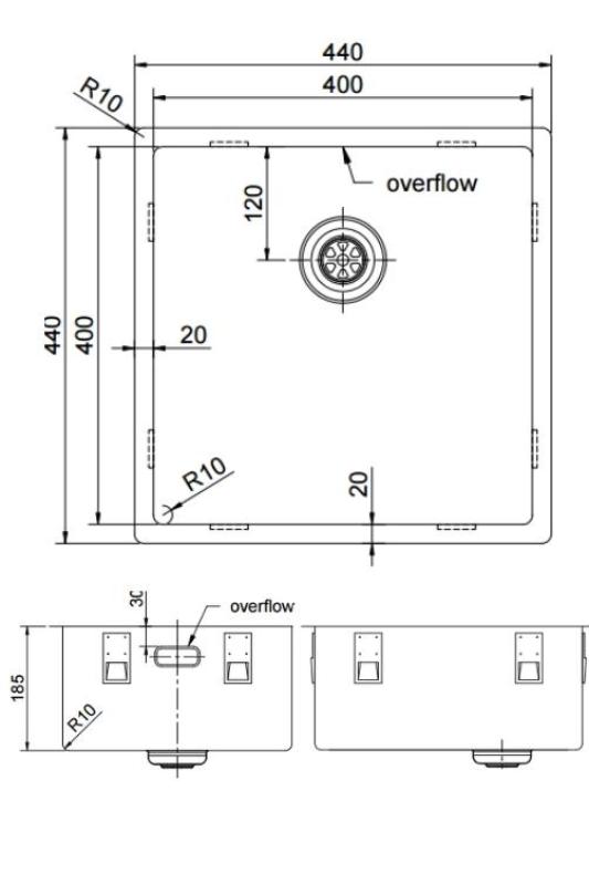Pure.Sink Exclusivo Gun metal mosogató 40x40 cm 10mm sugár alulról, lapos építésű és felépített PEX4040-61