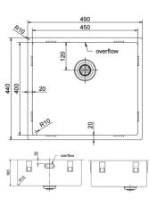 Pure.Sink Exclusivo RVS mosogató 45x40 cm 10mm sugárzó alulról, lapos építésű és felépített PEX4540-02