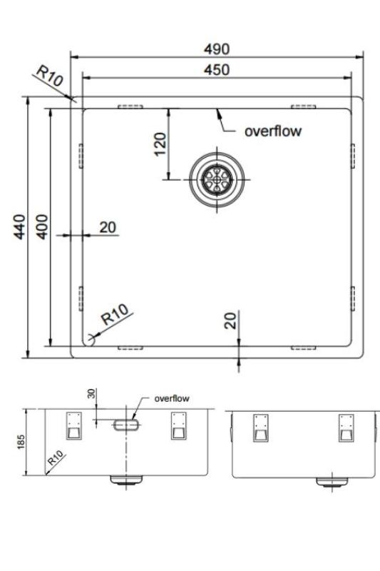 Pure.Sink Exclusivo Réz mosogató 45x40 cm 10mm sugarú alulról, laposan és felülről építve PEX4540-62