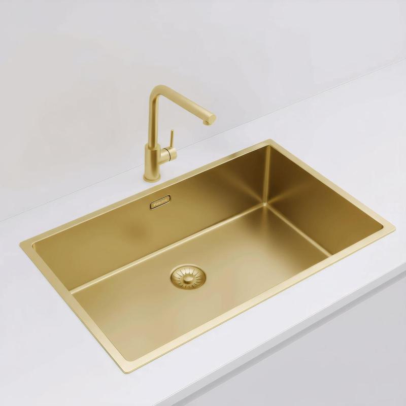 Pure.Sink Exclusivo nagy arany mosogató 70x40 cm 10mm sugár alulról, lapostetőn és felülről PEX7040-60