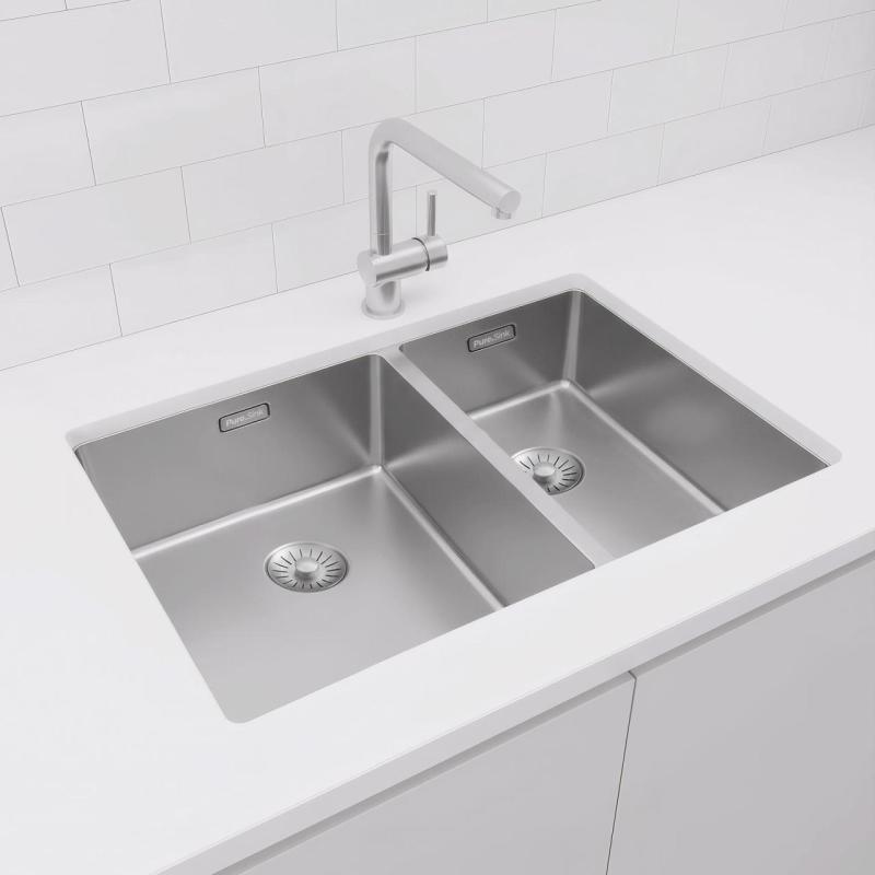Pure.Sink Exclusivo RVS 1,5 másfél mosogató 34+18 cm 10mm sugár PEX341840-02