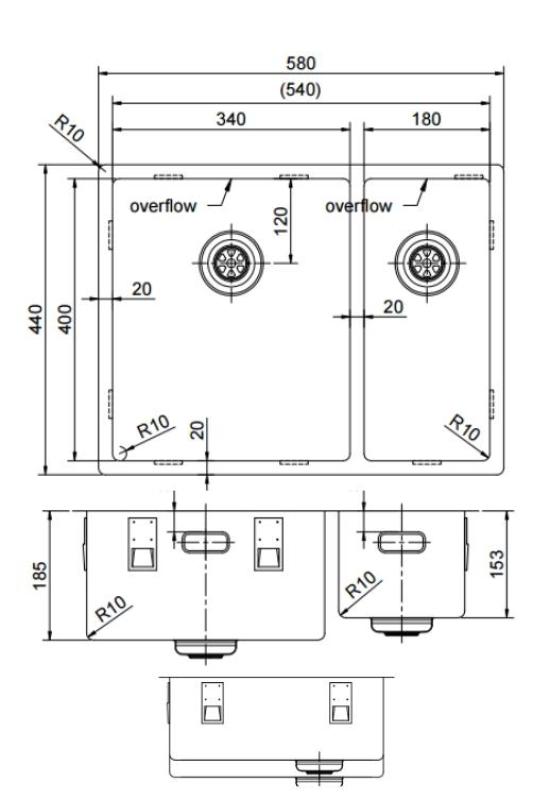 Pure.Sink Exclusivo Arany 1,5 másfél mosogató 34+18 cm 10mm sugár PEX341840-60