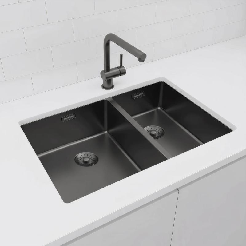 Pure.Sink Exclusivo Gun Metal 1,5 másfél mosogató 34+18 cm 10mm sugár PEX341840-61