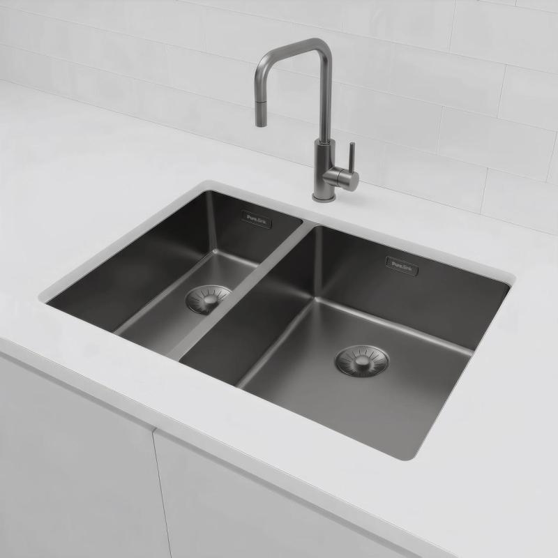 Pure.Sink Exclusivo Gun Metal 1,5 másfél mosogató 18+34 cm  10mm sugár PEX183440-61