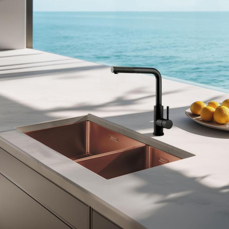 Pure.Sink Exclusivo Réz 1,5 másfél mosogató 18+34cm 10mm sugár PEX183440-62