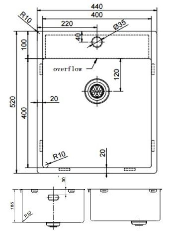 Pure.Sink Exclusivo Gun Metal mosogató 44x52 cm Tapwing csaplyukkal 10mm sugárban PEX4040T-61