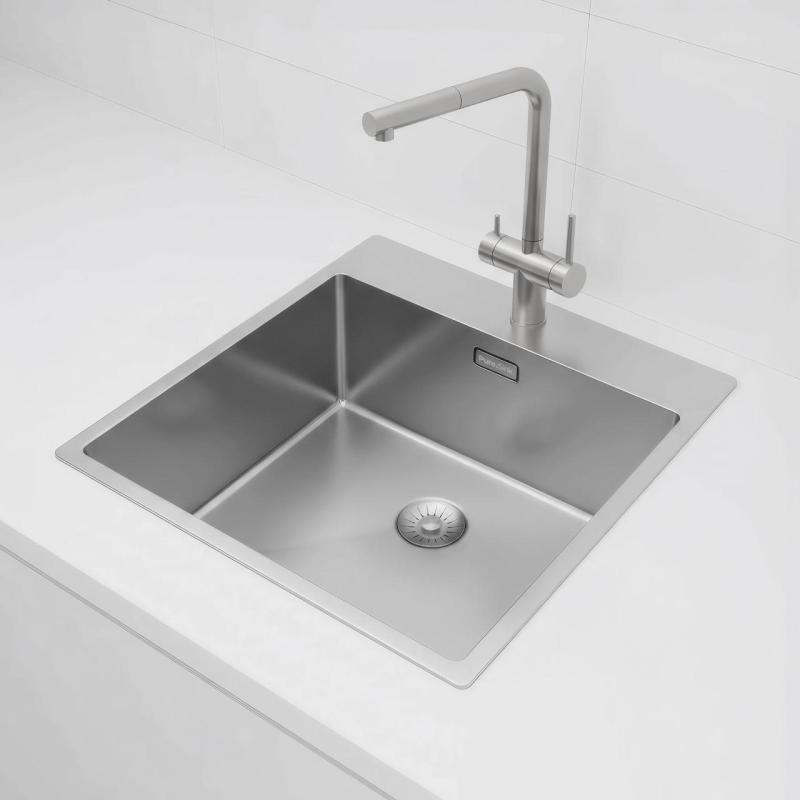Pure.Sink Exclusivo RVS mosogató 49x52 cm Tapwing csaplyukkal 10mm sugárban PEX4540T-02