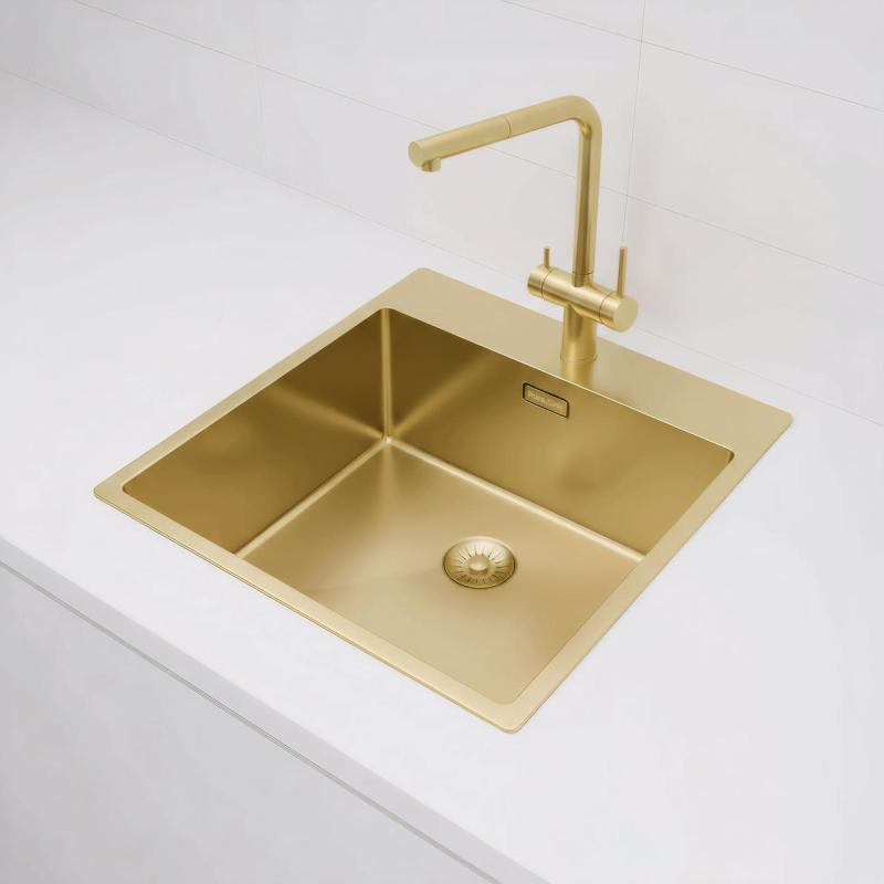 Pure.Sink Exclusivo Arany mosogató 49x52 cm Tapwing csaplyukkal 10mm sugárban PEX4540T-60