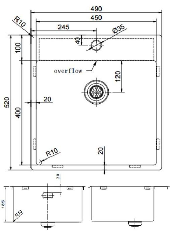 Pure.Sink Exclusivo Arany mosogató 49x52 cm Tapwing csaplyukkal 10mm sugárban PEX4540T-60