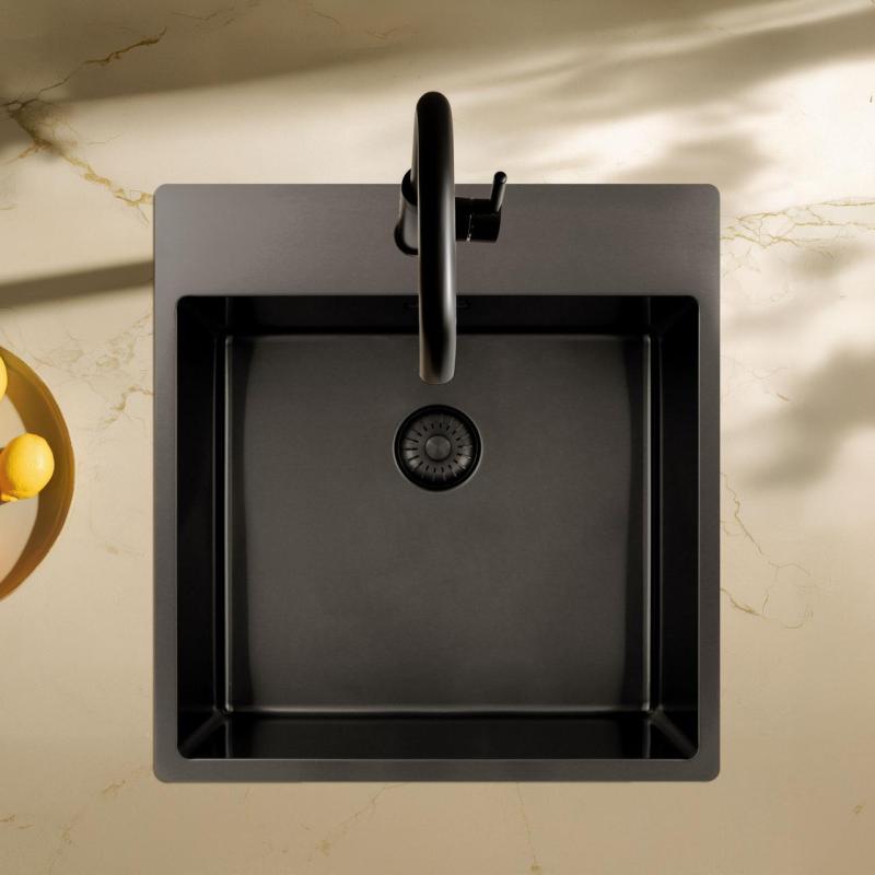 Pure.Sink Exclusivo Gun Metal mosogató 49x52 cm Tapwing csaplyukkal 10mm sugárban PEX4540T-61