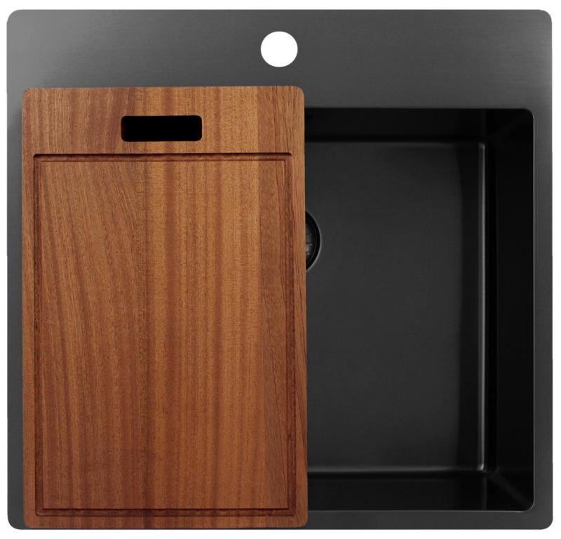 Pure.Sink Exclusivo Gun Metal mosogató 54x52 cm Tapwing csaplyukkal 10mm sugárban PEX5040T-61