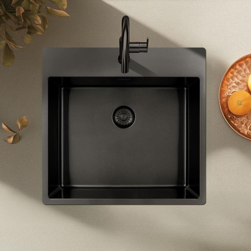 Pure.Sink Exclusivo Gun Metal mosogató 54x52 cm Tapwing csaplyukkal 10mm sugárban PEX5040T-61