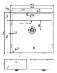 Pure.Sink Exclusivo Réz mosogató 54x52 cm Csapattal felszerelt csaplyukbank 10mm sugár PEX5040T-62