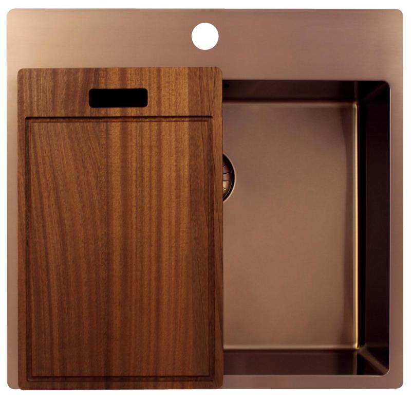 Pure.Sink Exclusivo Réz mosogató 54x52 cm Csapattal felszerelt csaplyukbank 10mm sugár PEX5040T-62