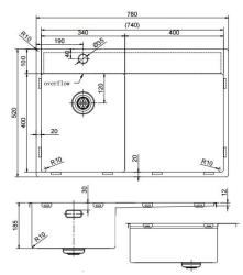 Pure.Sink Exclusivo Arany kis mosogató csepegtető résszel 78x52 cm Tapwing bal PEX3478LT-60