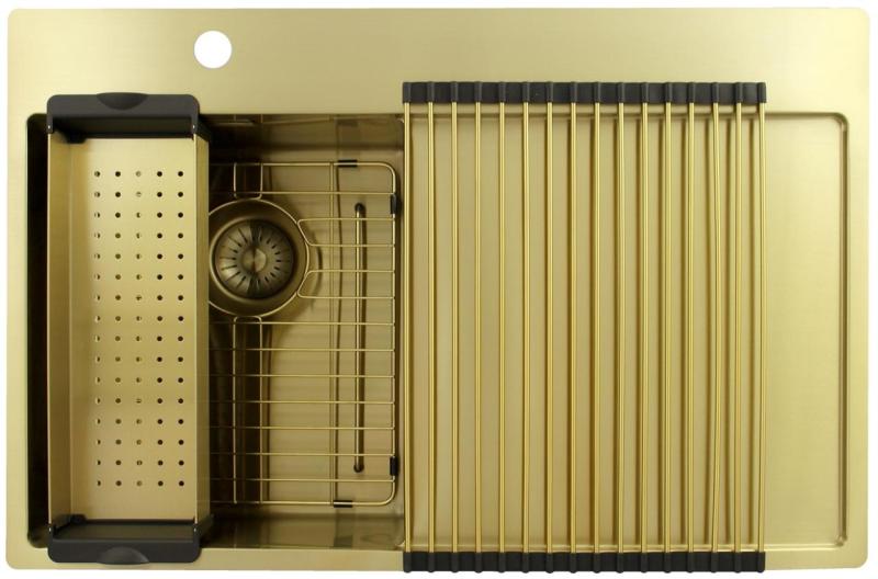 Pure.Sink Exclusivo Arany színű kis mosogató csöpögőrésszel 78x52 cm Csap bal oldalon PEX3478LT-60