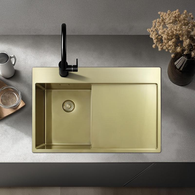 Pure.Sink Exclusivo Arany színű kis mosogató csöpögőrésszel 78x52 cm Csap bal oldalon PEX3478LT-60