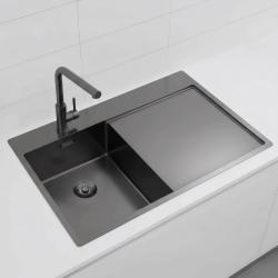 Pure.Sink Exclusivo Gun Metal kis mosogató medence csepegtetővel 78x52 cm Tapwing bal PEX3478LT-61