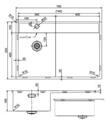 Pure.Sink Exclusivo Gun Metal kis mosogató medence csepegtetővel 78x52 cm Tapwing bal PEX3478LT-61