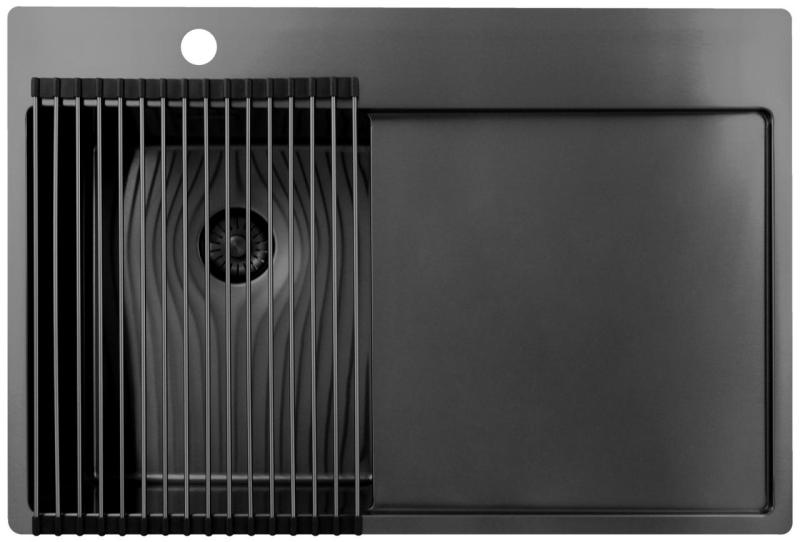 Pure.Sink Exclusivo Gun Metal kis mosogató medence csepegtetővel 78x52 cm Tapwing bal PEX3478LT-61