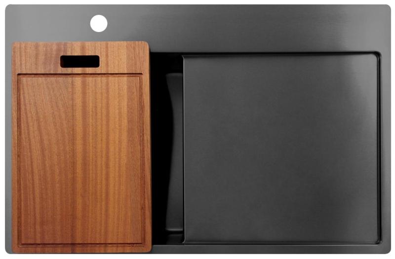 Pure.Sink Exclusivo Gun Metal kis mosogató medence csepegtetővel 78x52 cm Tapwing bal PEX3478LT-61