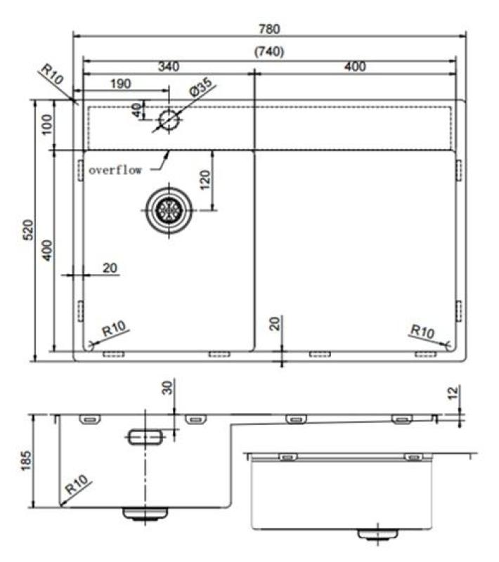 Pure.Sink Exclusivo Gun Metal kis mosogató medence csepegtetővel 78x52 cm Tapwing bal PEX3478LT-61