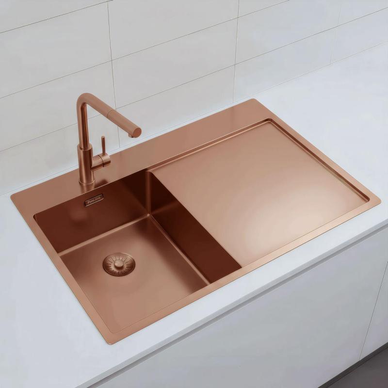 Pure.Sink Exclusivo Réz kis mosogató csapott részével 78x52 cm Bal oldali csaptelep PEX3478LT-62