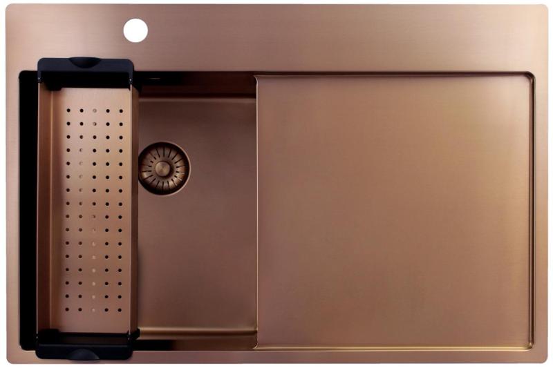 Pure.Sink Exclusivo Réz kis mosogató csapott részével 78x52 cm Bal oldali csaptelep PEX3478LT-62