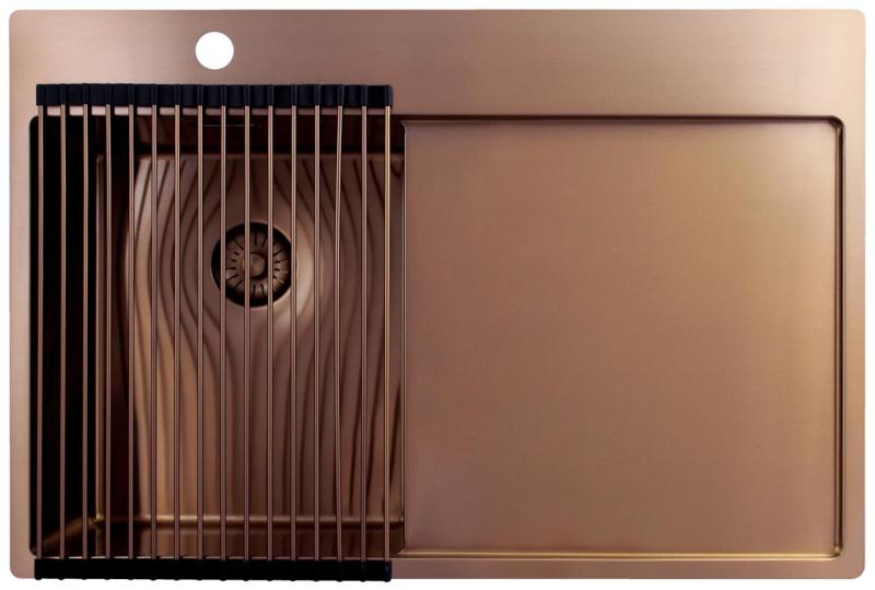 Pure.Sink Exclusivo Réz kis mosogató csapott részével 78x52 cm Bal oldali csaptelep PEX3478LT-62