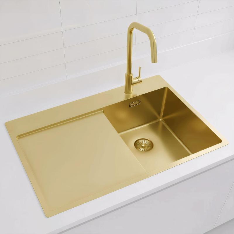 Pure.Sink Exclusivo Arany színű kis mosogató csöpögőrésszel 78x52 cm Csap jobb oldalon PEX3478RT-60