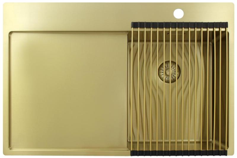 Pure.Sink Exclusivo Arany színű kis mosogató csöpögőrésszel 78x52 cm Csap jobb oldalon PEX3478RT-60